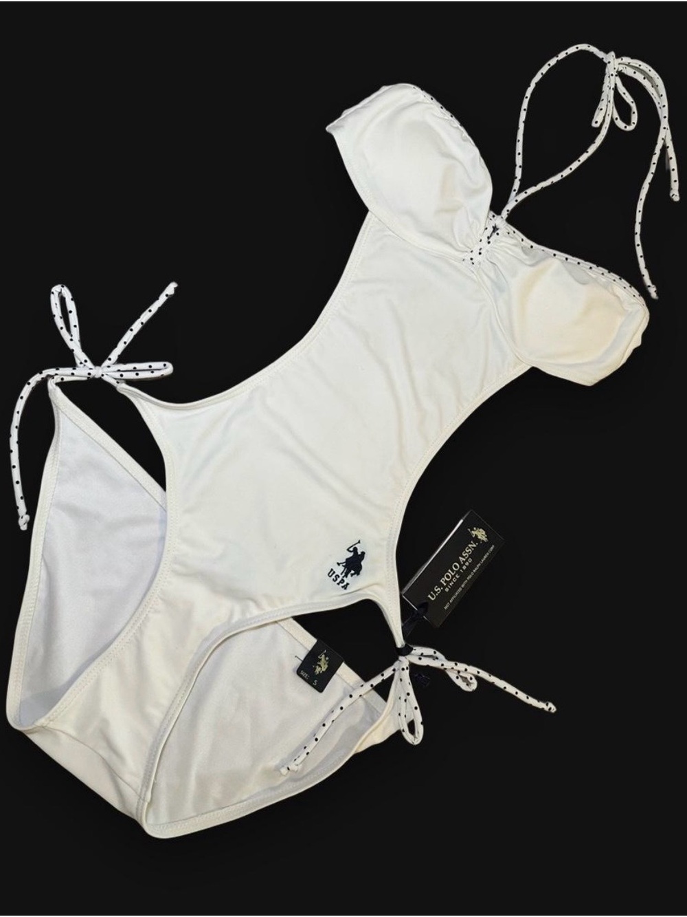 U.S. Polo Assn. White Tie-Side One-Piece Swimsuit with Polka-Dot Straps